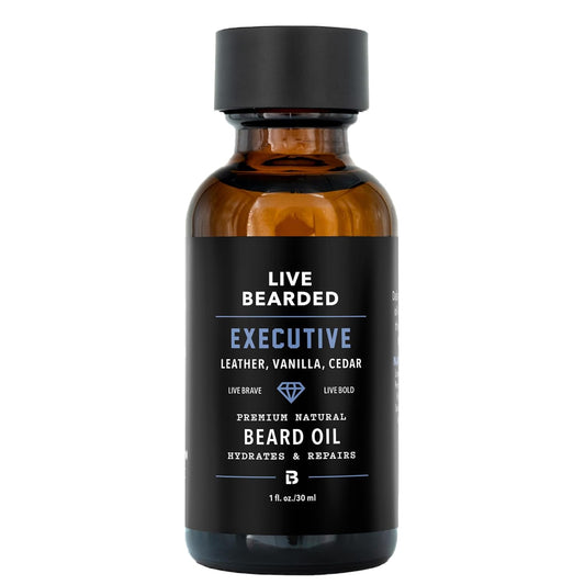 Beard Oil, 1 Fl Oz - Premium All-Natural Jojoba - Made in the USA - Hair and Skin Care for Men with Dry, Flaky Patches | Executive Scent - Cedar, Vanilla