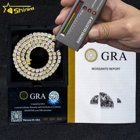 Best Selling GRA Certificated VVS Moissanite Tennis Chain 925 Silver 2Mm 3Mm 4Mm 5Mm Iced Out Moissanite Tennis Choker Necklaces